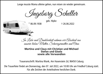 Traueranzeige von Ingeborg Scheller von Neue Presse Coburg