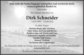 Traueranzeige von Dirk Schneider von Südthüringer Presse
