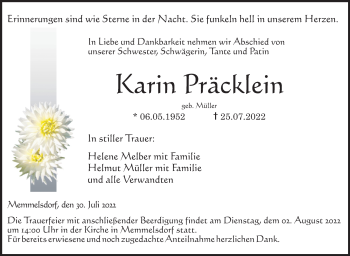 Traueranzeige von Karin Präcklein von Neue Presse Coburg