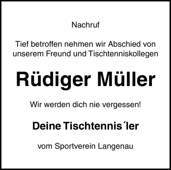 Traueranzeige von Rüdiger Müller von Neue Presse Coburg