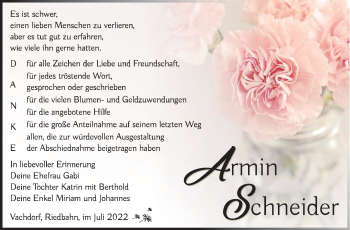 Traueranzeige von Armin Schneider von Südthüringer Presse