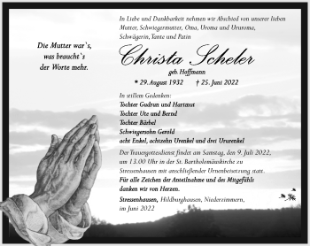 Traueranzeige von Christa Scheler von Südthüringer Presse
