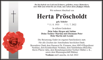 Traueranzeige von Herta Pröscholdt von Südthüringer Presse