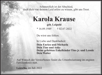 Traueranzeige von Karola Krause von Südthüringer Presse
