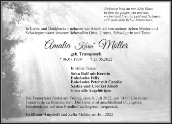 Traueranzeige von Amalie Möller von Südthüringer Presse