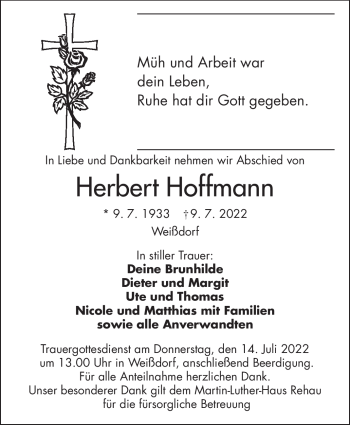 Traueranzeige von Herbert Hoffmann von Frankenpost
