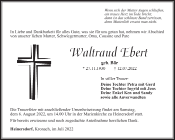 Traueranzeige von Waltraud Ebert von Südthüringer Presse