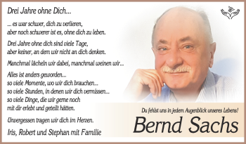 Traueranzeige von Bernd Sachs von Südthüringer Presse