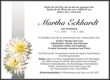 Traueranzeige von Martha Eckhardt von Südthüringer Presse