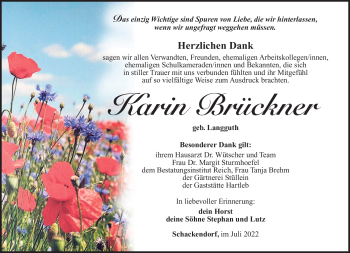 Traueranzeige von Karin Brückner von Südthüringer Presse