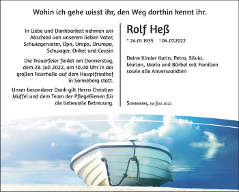Traueranzeige von Rolf Heß von Südthüringer Presse