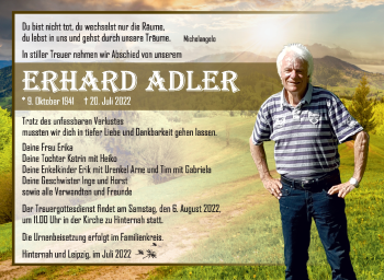 Traueranzeige von Erhard Adler von Südthüringer Presse
