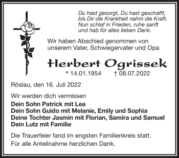Traueranzeige von Herbert Ogrissek von Frankenpost