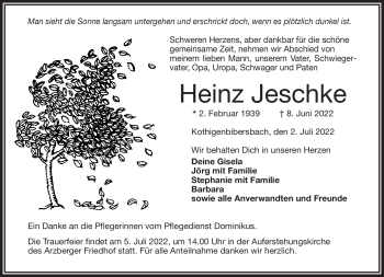 Traueranzeige von Heinz Jeschke von Frankenpost