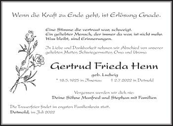Traueranzeige von Gertrud Henn von Südthüringer Presse