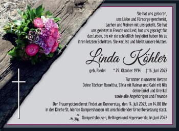 Traueranzeige von Linda Köhler von Südthüringer Presse