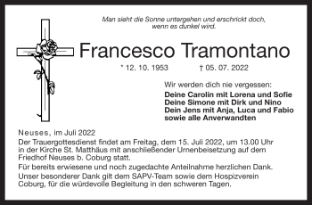 Traueranzeige von Francesco Tramontana von Neue Presse Coburg