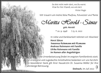 Traueranzeige von Maritta Herold-Sänze von Südthüringer Presse