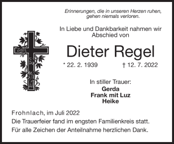 Traueranzeige von Dieter Regel von Neue Presse Coburg