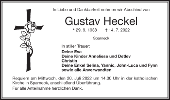 Traueranzeige von Gustav Heckel von Frankenpost