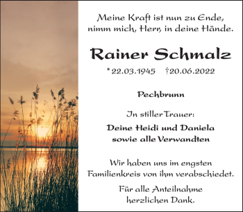 Traueranzeige von Rainer Schmalz von Frankenpost