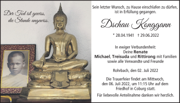 Traueranzeige von Dschau Konggann von Neue Presse Coburg