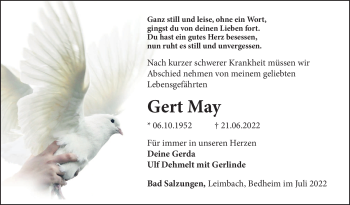 Traueranzeige von Gert May von Südthüringer Presse