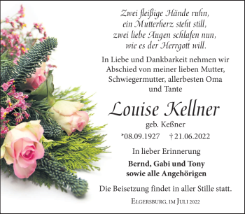Traueranzeige von Louise Kellner von Südthüringer Presse