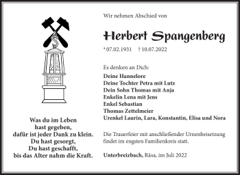 Traueranzeige von Herbert Spangenberg von Südthüringer Presse