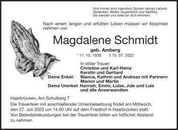 Traueranzeige von Magdalene Schmidt von Neue Presse Coburg