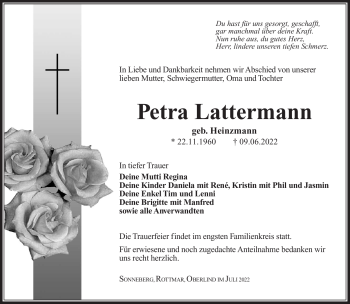 Traueranzeige von Petra Lattermann von Südthüringer Presse