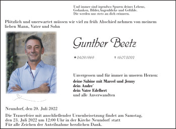Traueranzeige von Gunther Beetz von Neue Presse Coburg