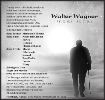 Traueranzeige von Walter Wagner von Südthüringer Presse