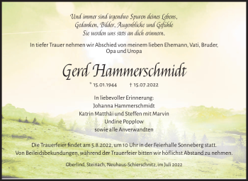 Traueranzeige von Gerd Hammerschmidt von Südthüringer Presse