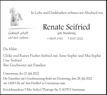 Traueranzeige von Renate Seifried von Neue Presse Coburg