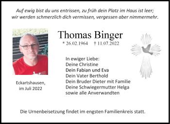 Traueranzeige von Thomas Binger von Neue Presse Coburg