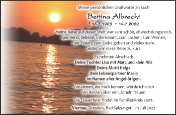 Traueranzeige von Bettina Albrecht von Südthüringer Presse