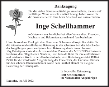 Traueranzeige von Inge Schellhammer von Südthüringer Presse