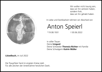 Traueranzeige von Anton Speierl von Neue Presse Coburg