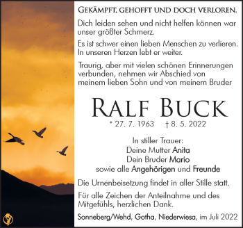 Traueranzeige von Ralf Buck von Südthüringer Presse