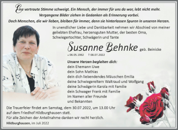Traueranzeige von Susanne Behnke von Südthüringer Presse