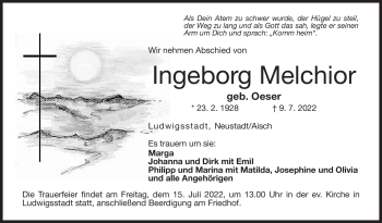 Traueranzeige von Ingeborg Melchior von Neue Presse Coburg