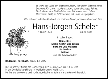Traueranzeige von Hans-Jörg Scheler von Neue Presse Coburg