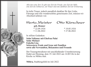 Traueranzeige von HertaOtto KürschnerMeister von Südthüringer Presse