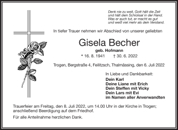Traueranzeige von Gisela Becher von Frankenpost