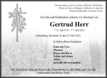 Traueranzeige von Gertrud Herr von Frankenpost