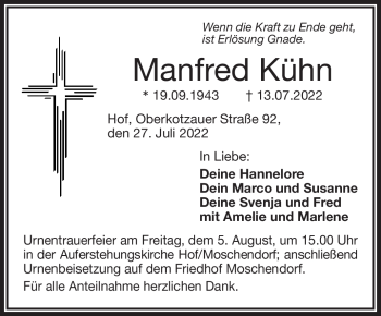 Traueranzeige von Manfred Kühn von Frankenpost