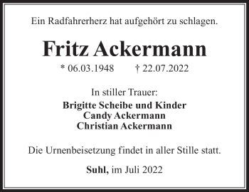 Traueranzeige von Fritz Ackermann von Südthüringer Presse