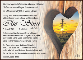 Traueranzeige von Ilse Sinn von Südthüringer Presse