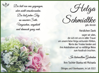Traueranzeige von Helga Schmidtke von Südthüringer Presse